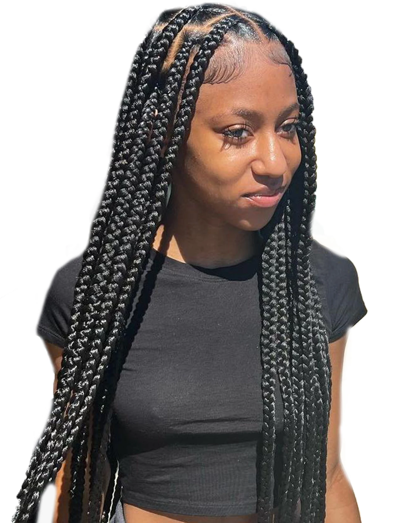 

36 Inch Square Part Braided Wigs Large Knotless Box Braids Wig Synthetic Full Lace Wig With Baby Hair For Black Women Daily Use