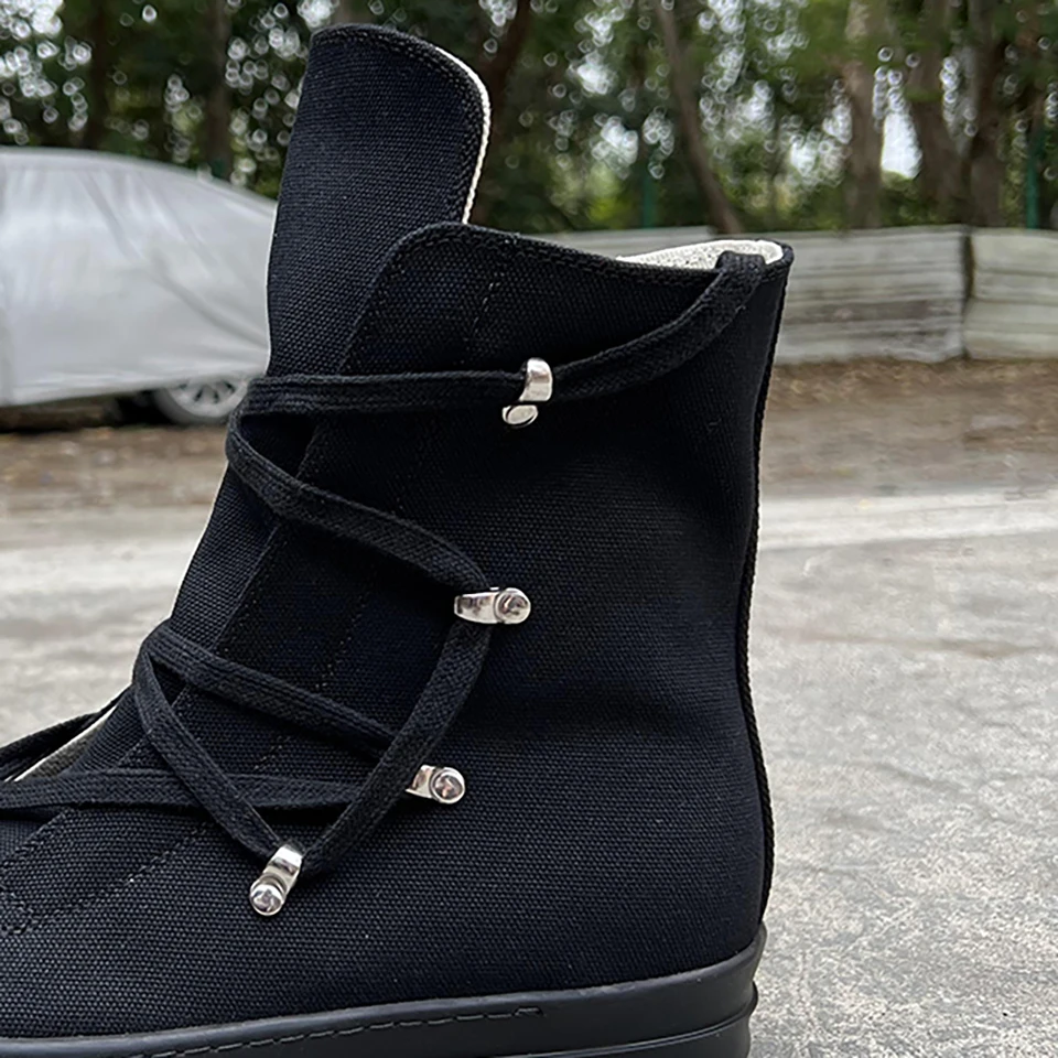 

Classic Ro Black Canvas Boots Five-pointed Star Design Men Casual Shoes Luxury Zipper Women Sneakers Thick-Sole Ankle Boots