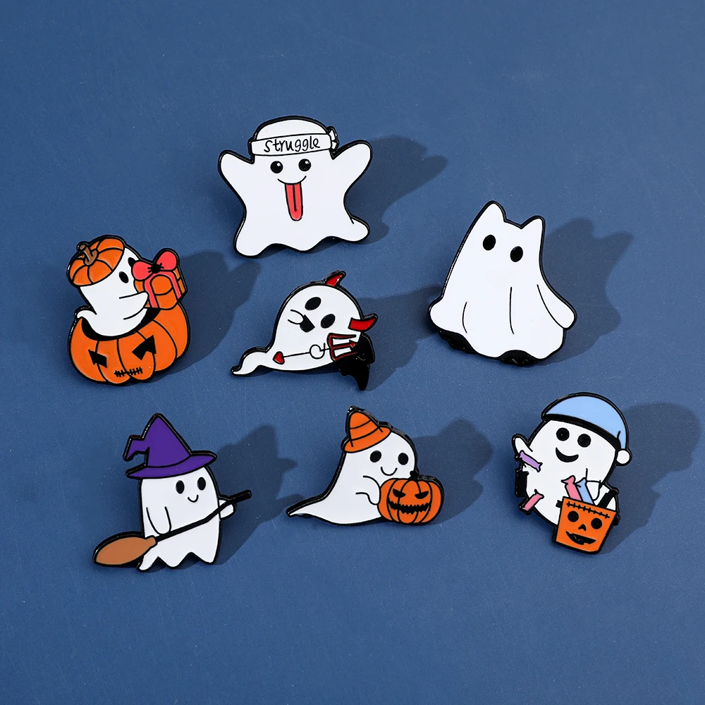 Épingles en Émail Fantôme et Citrouille d'Halloween, Broche Spectre pour Vêtements, Sac à Dos, Accessoires Amusants, Vente en Gros