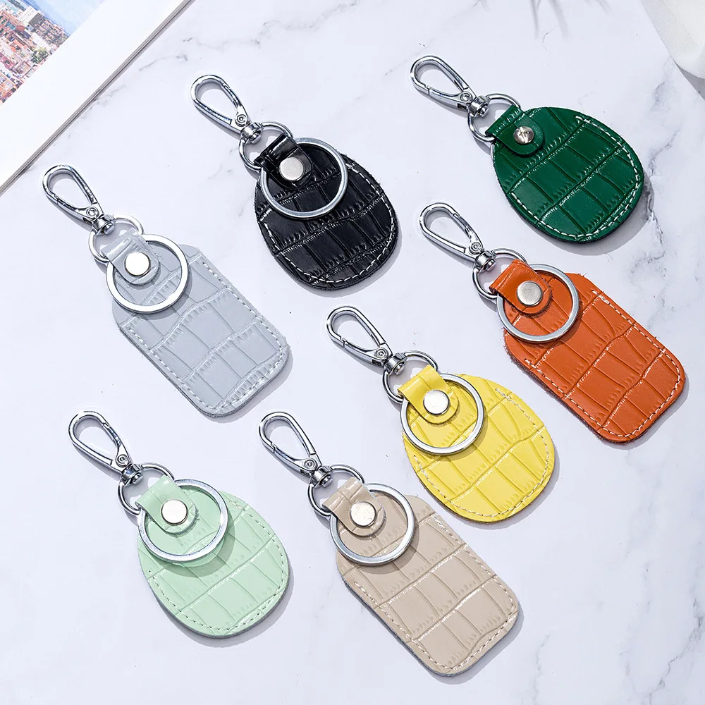 Genuine Leather Keychain Key Ring Doorlock Access Control Tags Keyfob Tag ID Card Case Key chain Access Card Bag Key Tag Holder