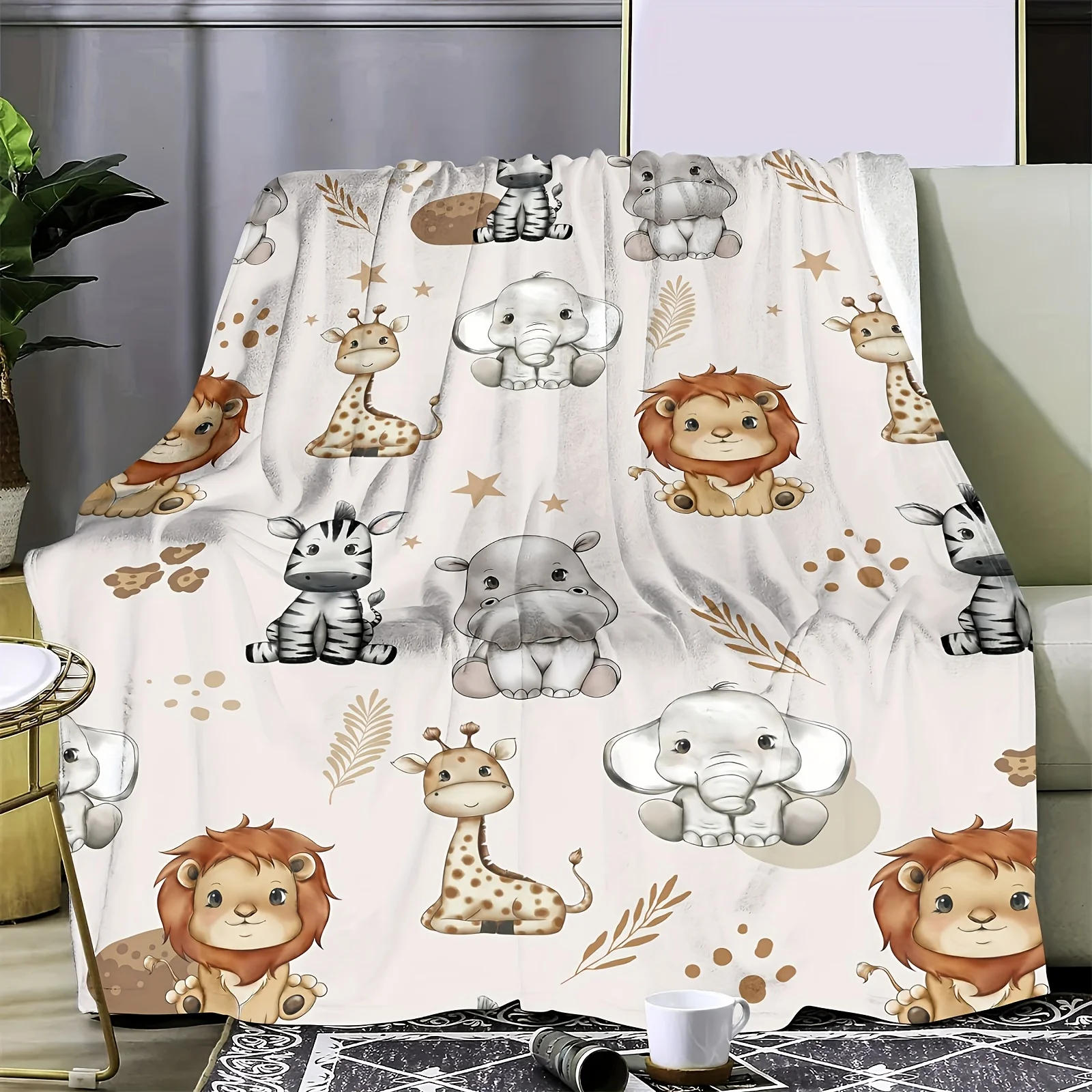 Adorable Safari Blanket: Embrace the Cute Animal Design, Ultra-Soft Fabric, and Cozy Vibes for Your Child's Room Decor