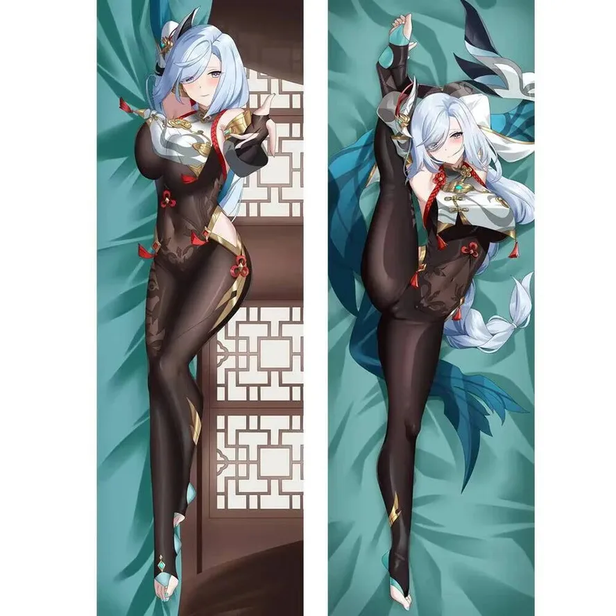 Dakimakura Shenhe Genshin Impact Anime Shen He funda de almohada de cuerpo doble cara impresa suave funda de cojín de cama ACG funda de almohada Ot
