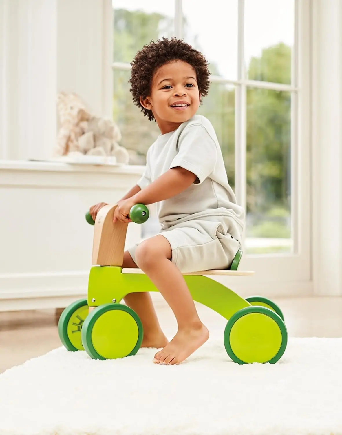 Jazda na rowerze z drewna | Nagradzana czterokołowa drewniana rowerek biegowy zabawka dla małych dzieci z gumowanymi kołami, Br