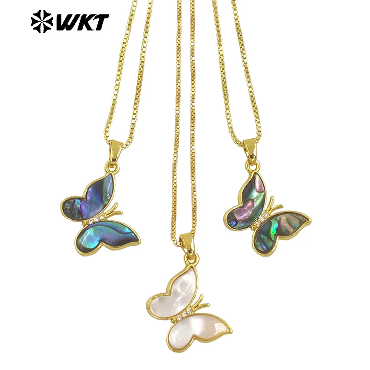 WT-JN282 Super Suitable For Girls Vivid Butterfly Natural Shell Pendant Two Color Can Be Choose 18K Gold Chain Necklace