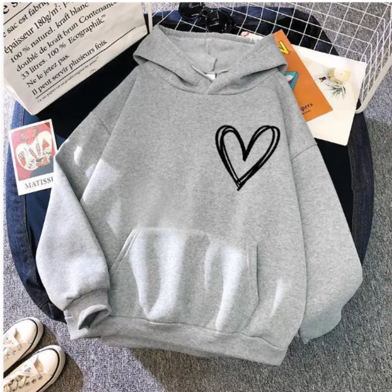 秋の無地ハート3Dプリントパーカー メンズ レディース ファッション カジュアル スウェットシャツ オーバーサイズ フーディー プルオーバー セットアップ