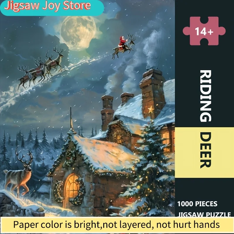 

1000pcs Challenging Jigsaw Puzzle - Unique Riding Deer Design Ideal for Adult Entertainment Perfect Home Decor Christmas Gift