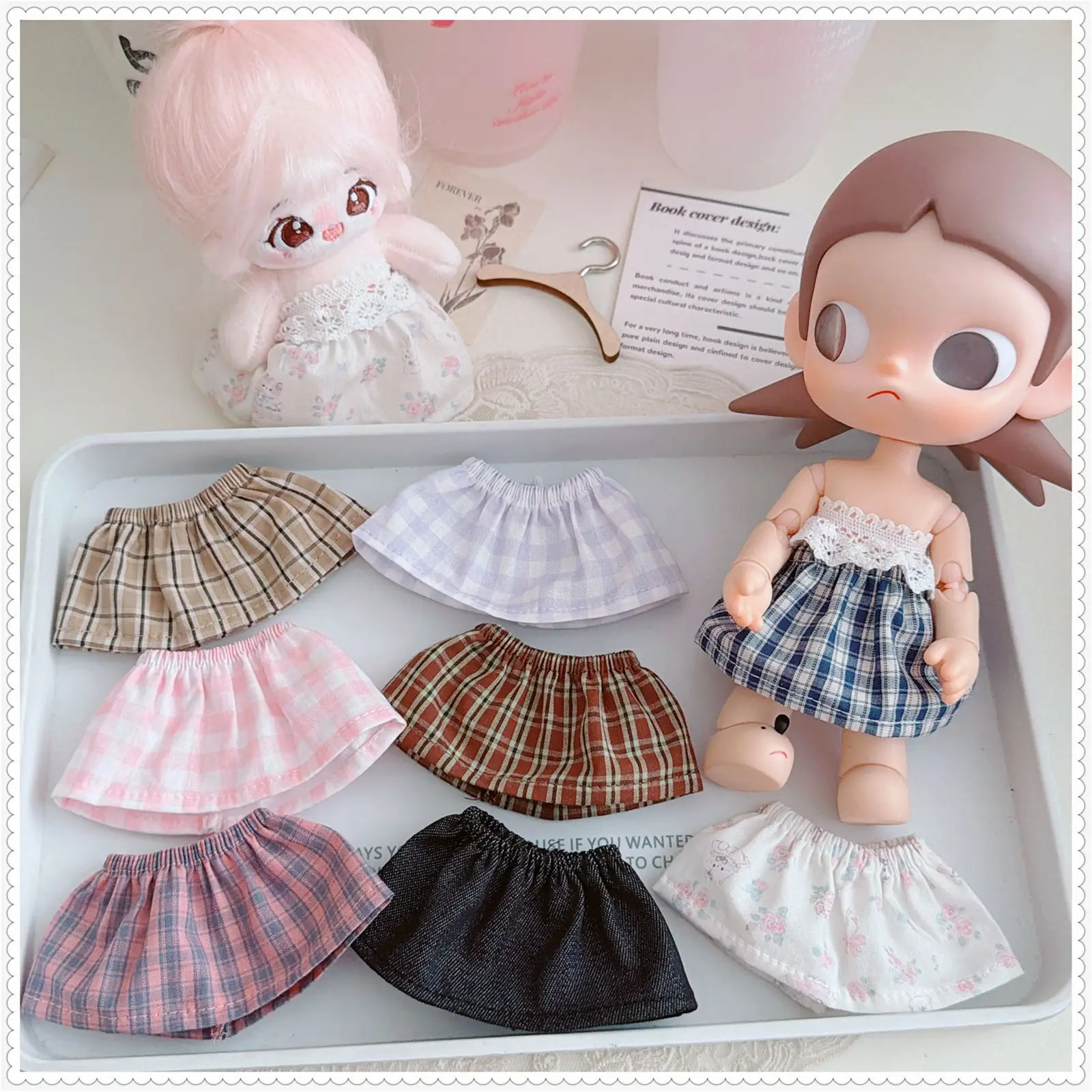 

10-15cm Cute Mini Idol Doll Clothes Cartoon White Bunny Skirt DIY Dress Up Plush Doll Accessories Girls Fans Collection Gifts