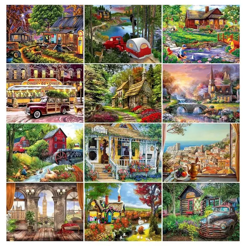 

RUOPOTY DIY Unframe Oil Painting By Numbers House Acrylic Paint Adult Kits Coloring By Numbers Scenery Handpainted Gift