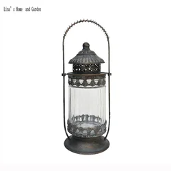 Vintage Decorative Metal Glass Candle Lantern