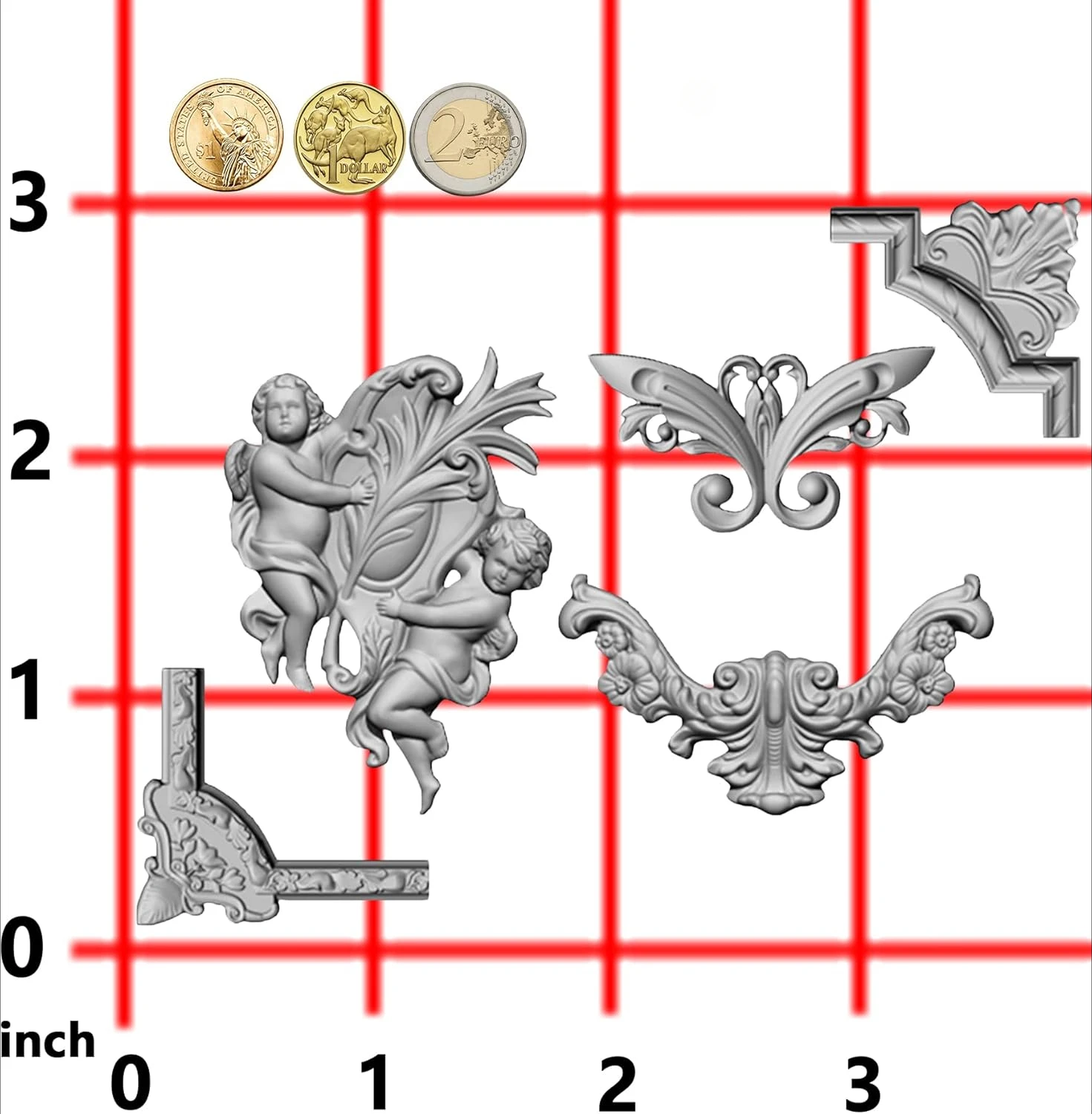 Baroque Relief Embossed Art Silicone Mold Cupid Frame for Polyclay Air Dry Clay Plaster, Decorative Column and Sculpture Statue