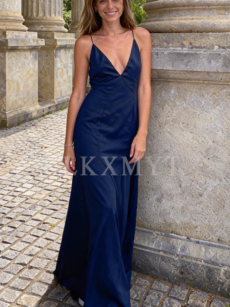 여성 섹시 새틴 홀터 드레스 2025 여성 여름 가을 패션 솔리드 컬러 민소매 백리스 드레스 우아한 이브닝 파티 드레스