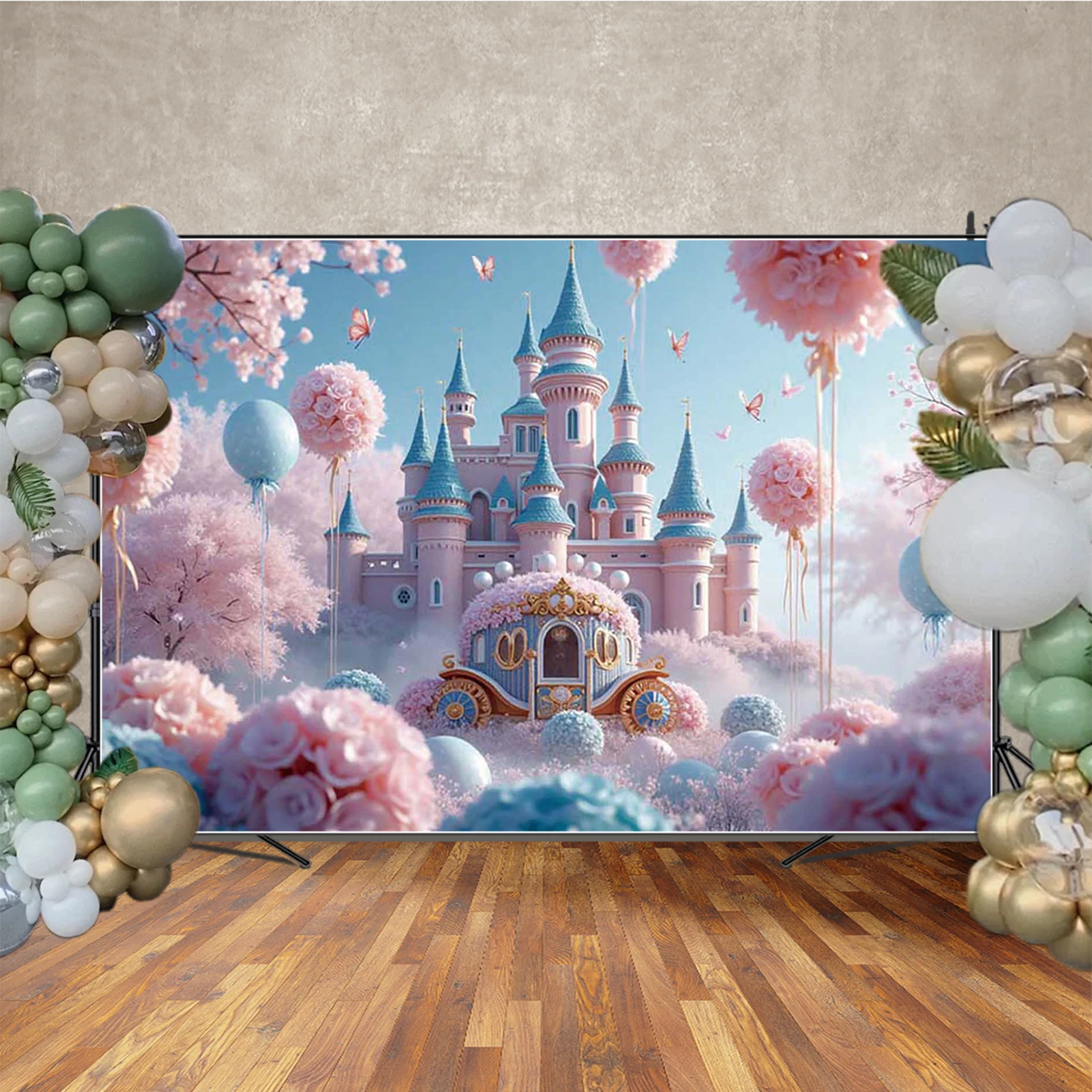 MOON.QG мечтательный фон для фотосъемки на день рождения, цветочный замок, воздушный шар, фон для фотосессии, детские аксессуары для студийной фотобудки