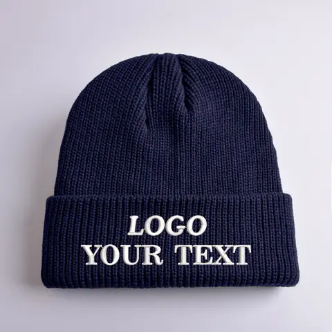 Personalized Customize Text Logo Embroidery Beanie Hats for Women Men Winter Thicken Warmer Knitted Caps Wholesale Dropshipping