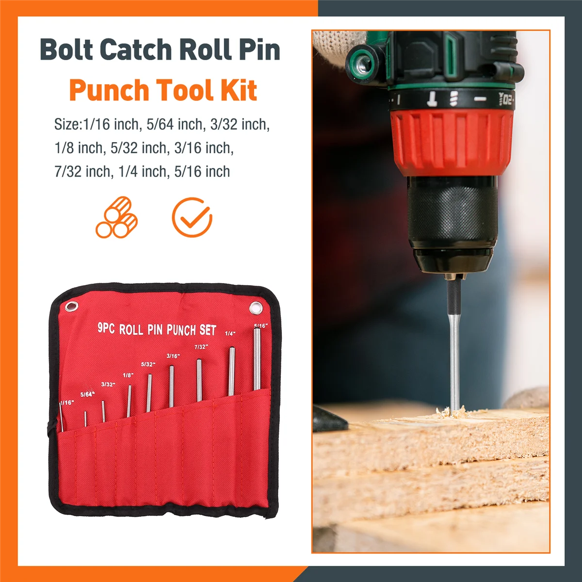 A43T 9-delige Set-Up Punch Ronde Punch Stukken Roll Pin Punch Set Tool Bolt Catch Roll Pin Punch Tool Kit