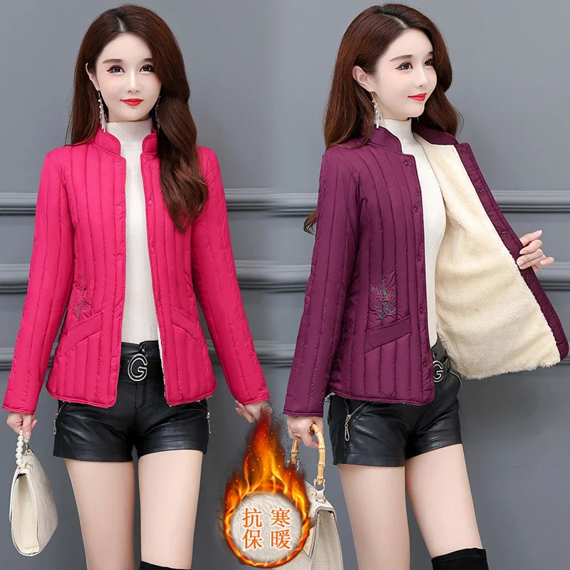 패션 자수 다운 코튼 코트 신상 2025 가을 겨울 벨벳 오버코트 중년 노년 여성 코튼 재킷
