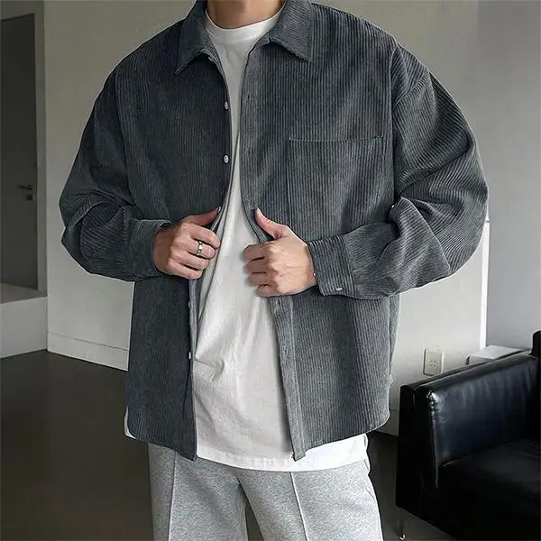 Men's Autumn Winter Corduroy Shirt Jacket Short Sleeve Pure Color Deformable Other Style Other Fabric Other Material