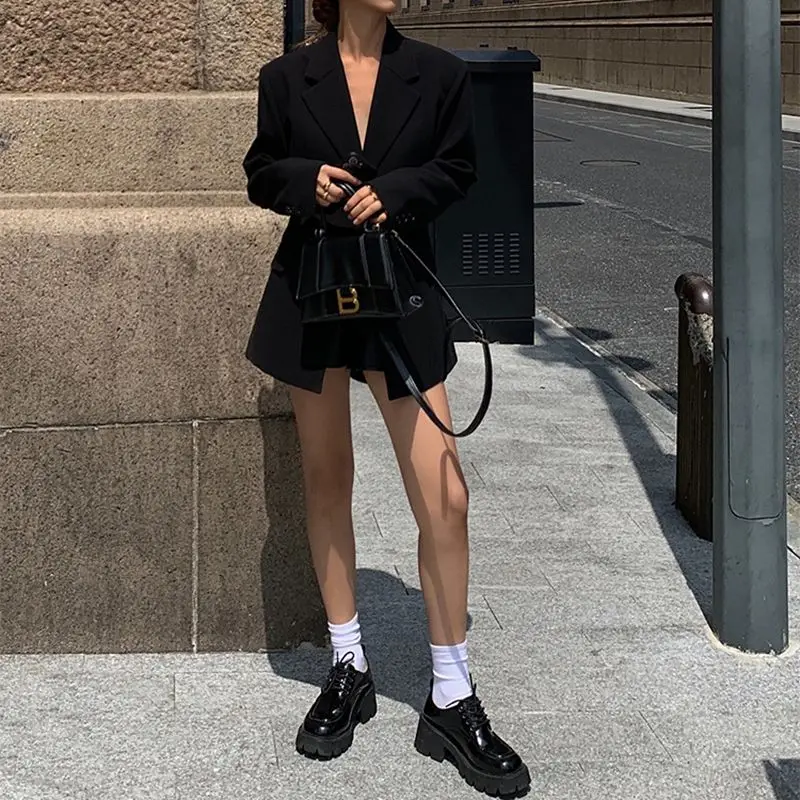 

Women Office Lady Long Sleeve Blazers Solid Color Suit Jacket Casual Single One Button Deep V-Neck Slim Tailored Coat