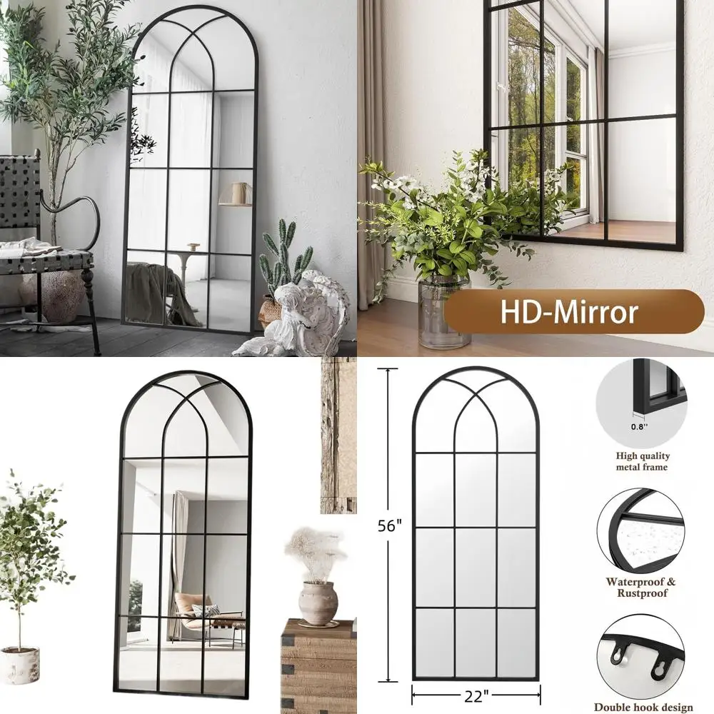 

Большое арочное настенное зеркало, 56x22, в стиле оконной рамки, с черной рамкой, отдельно стоящее, для гостиной