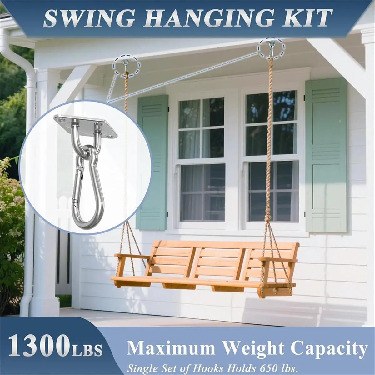 2PCS M10 Stainless Steel Pads Eye Hooks M10 Snap Hooks, 1300lbs Capacity for Swing Set, Plant Hanger, Outdoor Lights