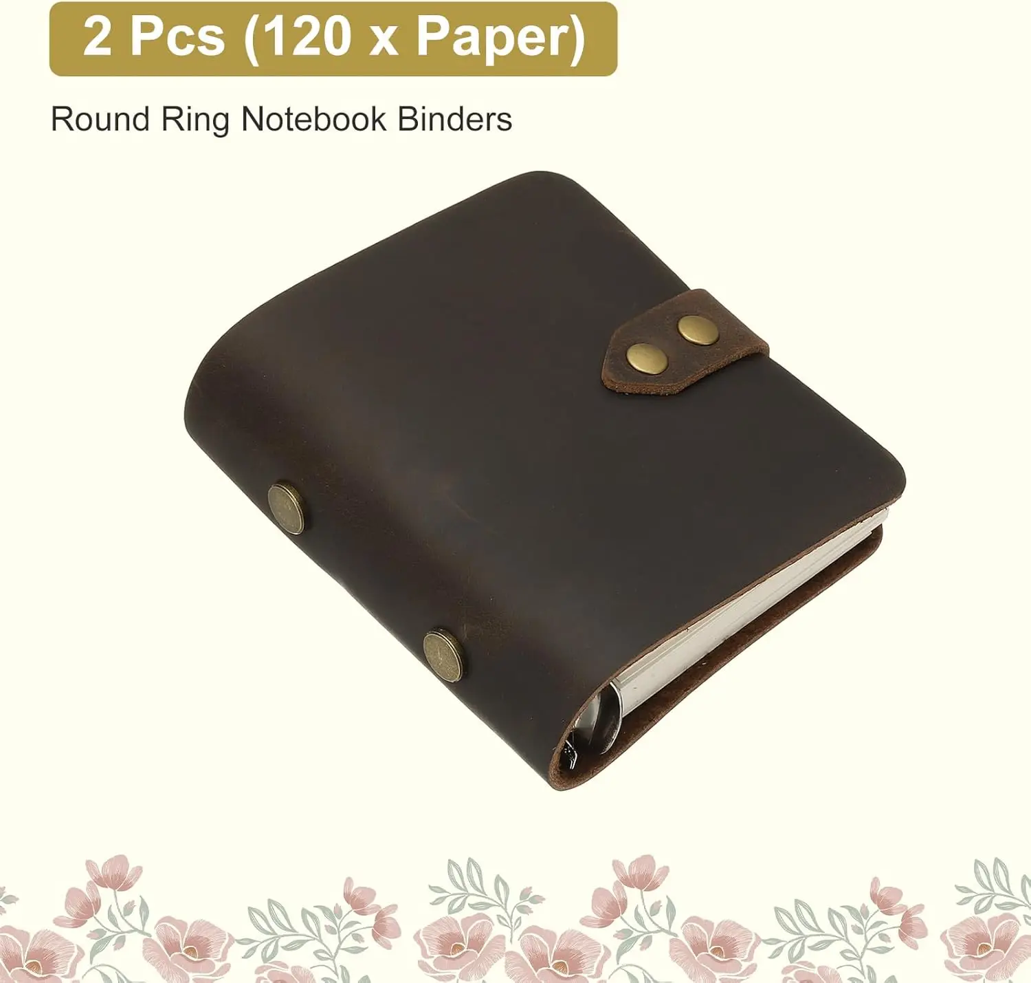 Jurnal Kulit Mini Baru, 2 Buah Binder Notebook Isi Ulang 3 Ring, Planner Loose Leaf untuk Bisnis, Kantor, Belajar, Menulis dengan Kancing