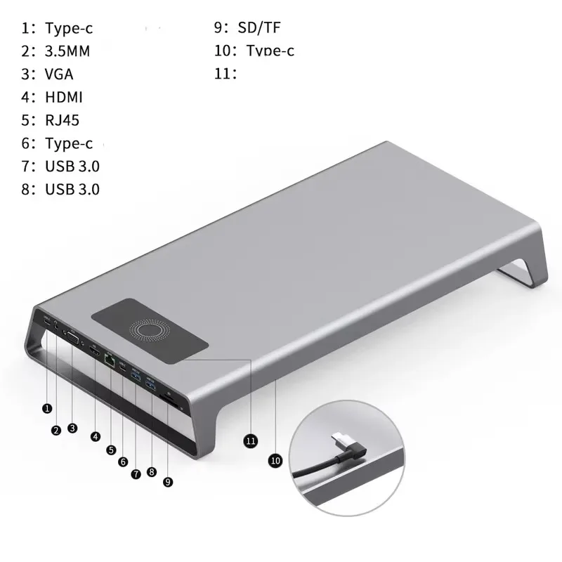 Hub USB C 11 en 1 avec chargeur sans fil pour MacBook, adaptateur HDMI 4K, lecteur de carte SD/TF, port de chargement PD