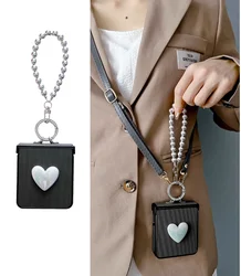 Korea Fashion Diy Flower Pearl Crossbody Chain Leather Case for Samsung Galaxy Z Flip6 5 Case For Galaxy Z Flip7 4 Cover Z Flip6