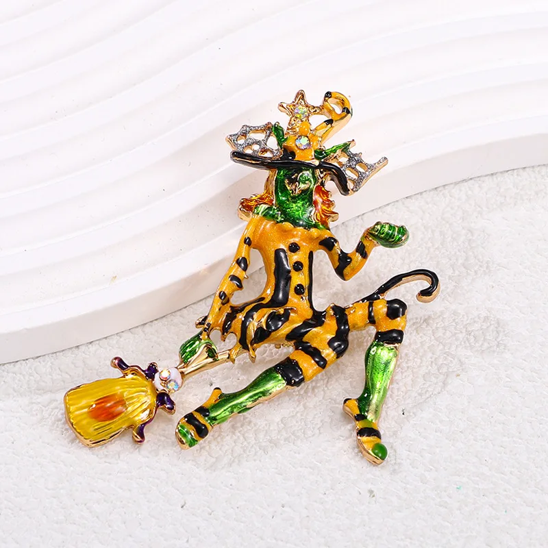 Halloween brooch witch riding a broomstick spooky pin men and women accessories holiday gift