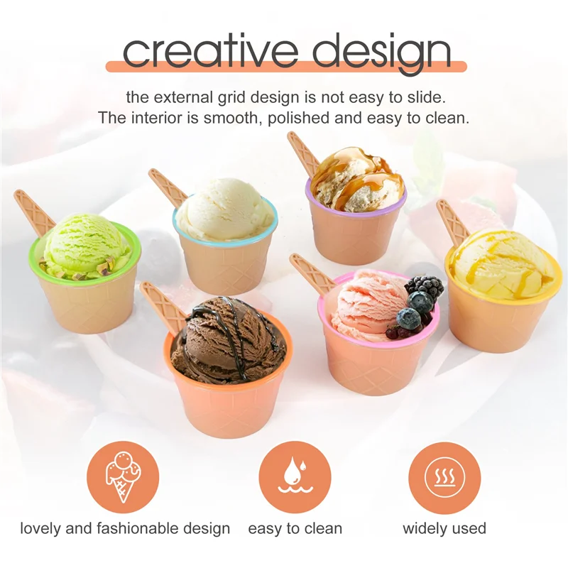 

A01F-6Pcs Ice Cream Bowl Set Different Color Ice Cream Spoon Bowl Tableware Set Creative Children Cartoon Bowl
