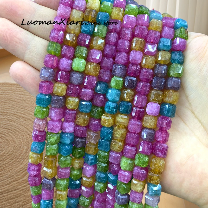 

9 мм граненые квадратные натуральные камни турмалин халцедон свободные бусины-разделители для изготовления ювелирных изделий Diy браслет подвески аксессуары