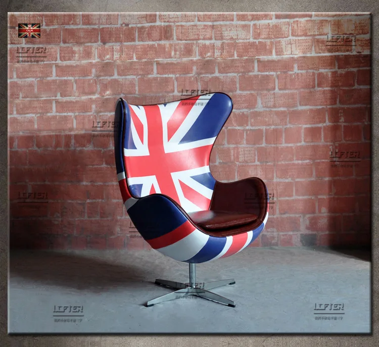 

Прямые продажи с фабрики, офисный поворотный стул с персонализированной спинкой для компьютера Union Jack, стул-яйцо в британском стиле