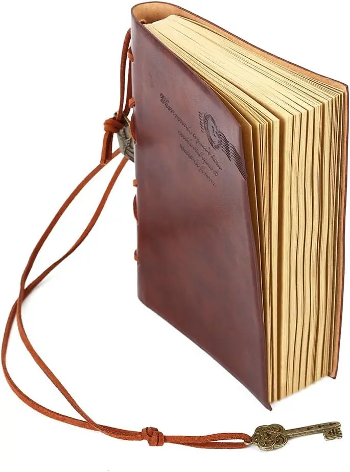 Leather Writing Journal Notebook Classic Key Bound Retro Vintage Notebook Diary Sketchbook Gifts with Unlined Travel Journals