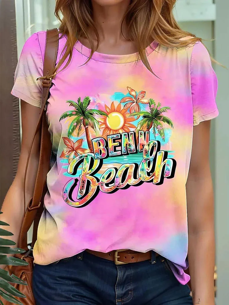 

Гавайский женский повседневный топ с короткими рукавами для отдыха, летняя пляжная женская свободная футболка, женский модный топ для серфинга на море