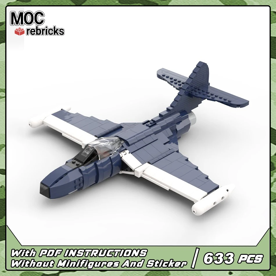 

Военная серия времен Второй мировой войны F9F Пантера на основе носителя MOC, строительный блок, модель «сделай сам», сборка, кирпичные игрушки, подарки на день рождения для детей, 633 шт.