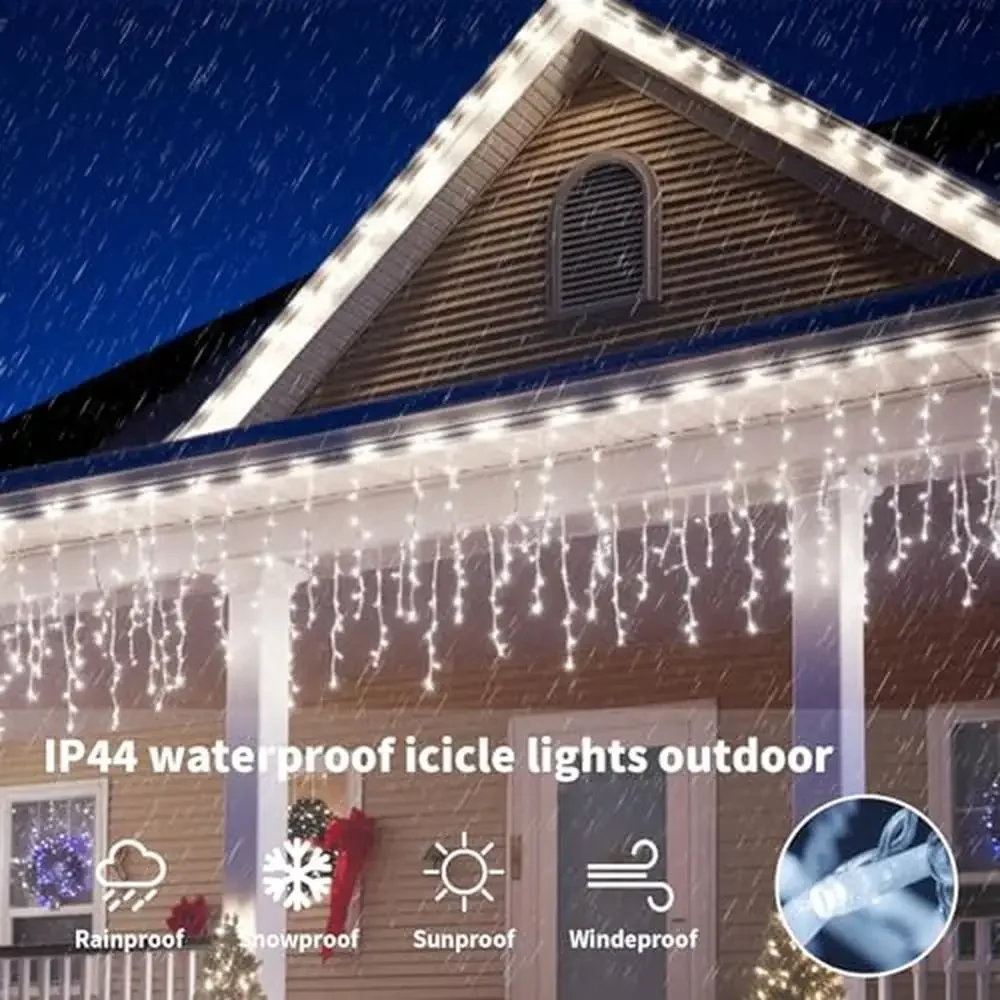 600 LED Icicle Lights Outdoor 75.5 FT with 120 Drops 8 Modes Remote Control Waterproof Plug in String Lights Christmas Holiday
