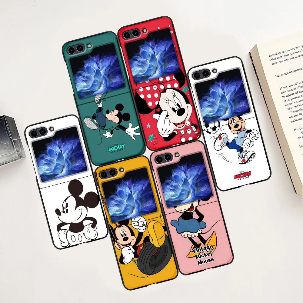 Disney Mickey Minnie Mouse Case for Samsung Galaxy Z Flip5 Flip6 Hard PC Mobile Phone Bag Cover Z Flip 6 5 ZFlip5 ZFlip6 Black