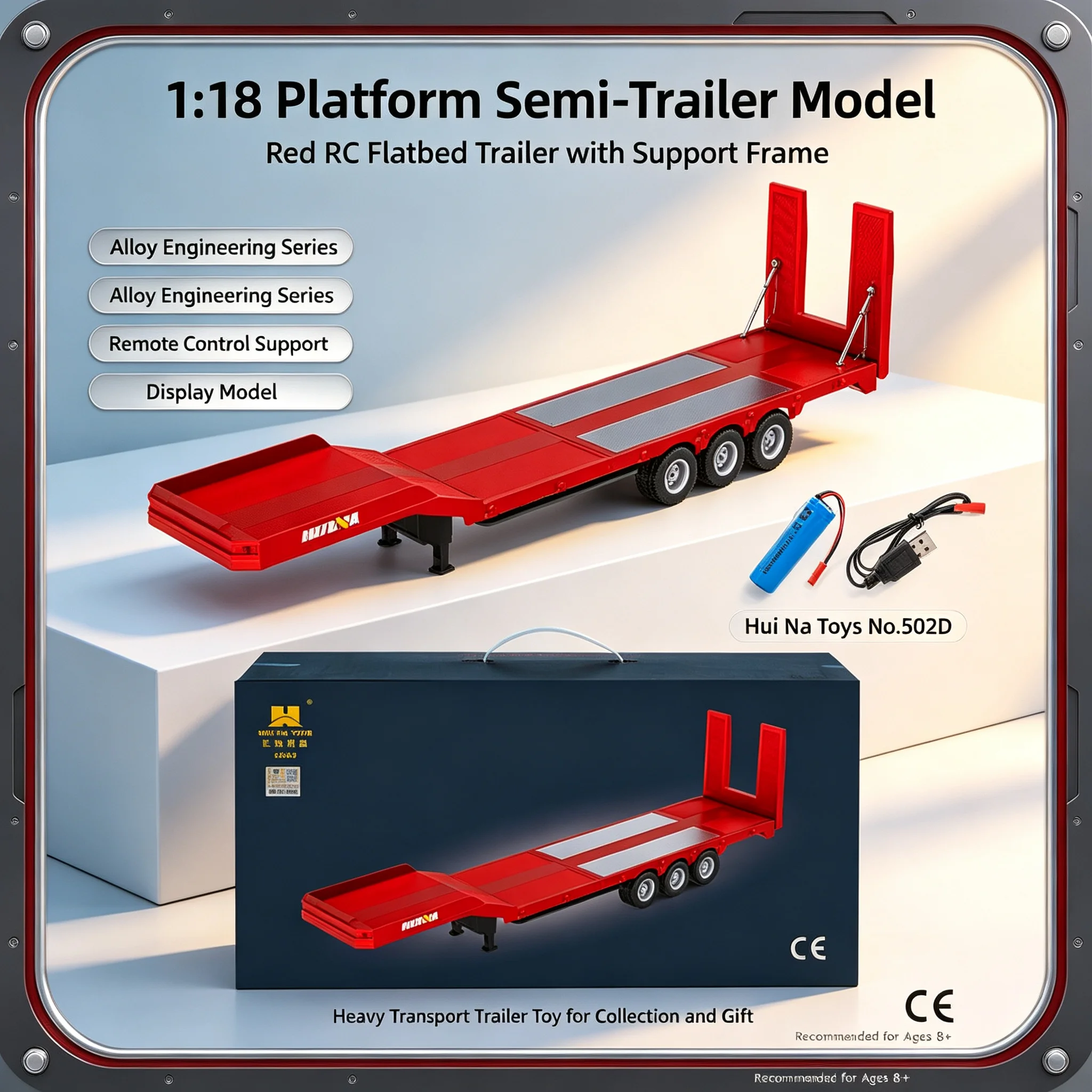 Huina 1502 Rc Trailer 1/18 Platform Semi Trailer For 1:18 770s Rc Tractor Truck Remote Control Cars Vehicle Hobby Model Car Toys