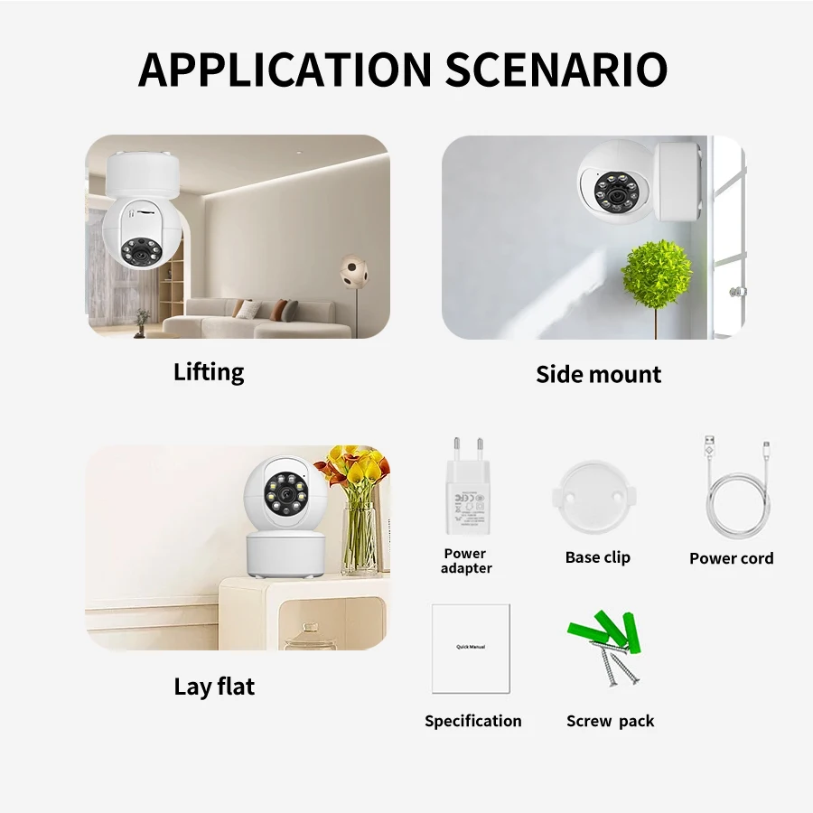 1080P Wireless WiFi Security Camera Home CCTV baby Monitor Full-Color Night Vision Automatic Tracking Two-Way Audio ICSEE