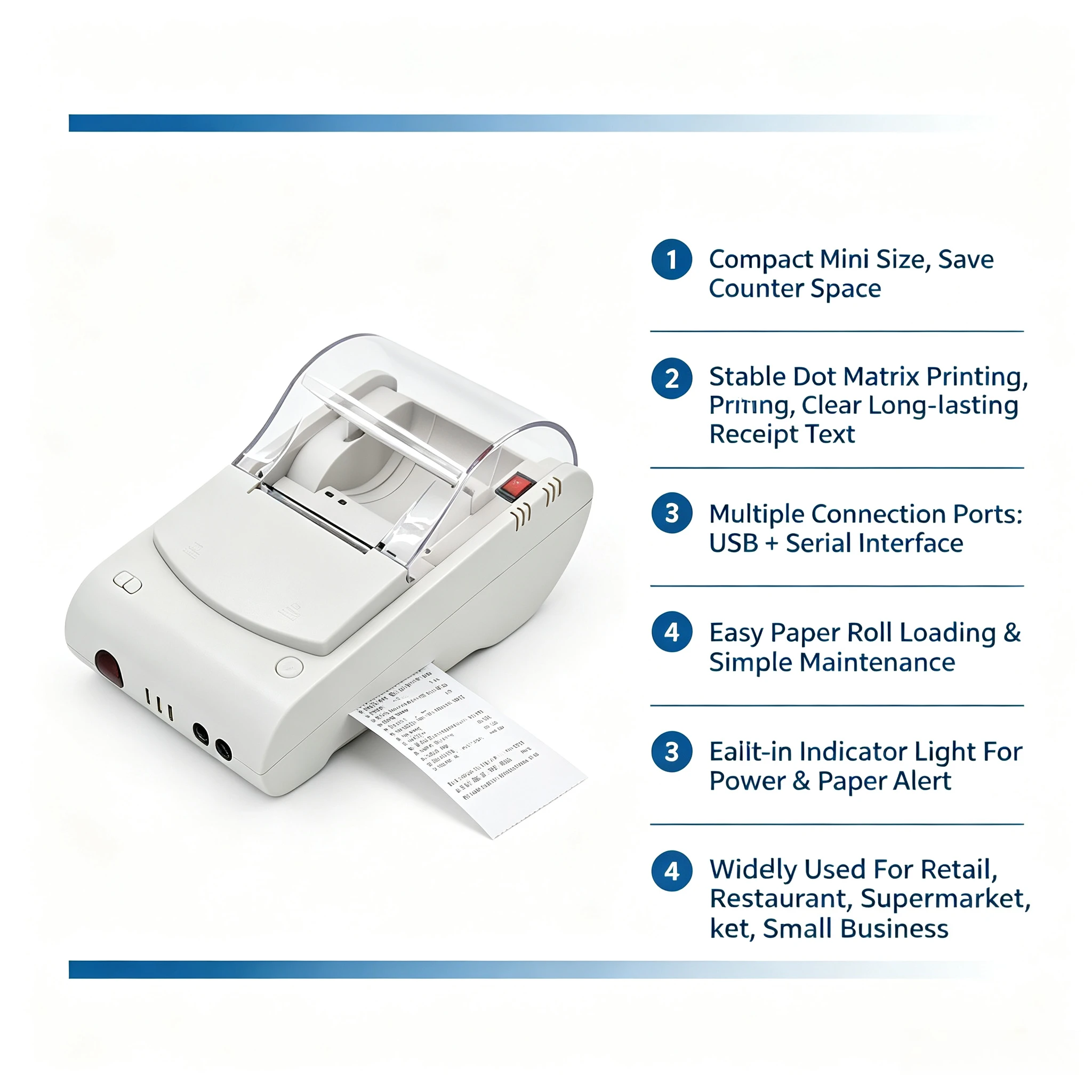 2 Inch Serial Interface Dot Matrix Printer Fast Stable Durable Receipt Printing Equipment Model WH-T1