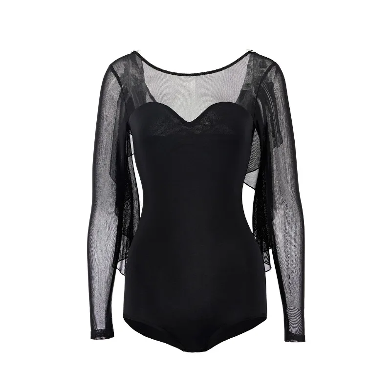 customized-ifv-modern-dance-top-women's-black-mesh-short-sleeved-ballroom-dance-practice-uniform-professional-jumpsuit-1046