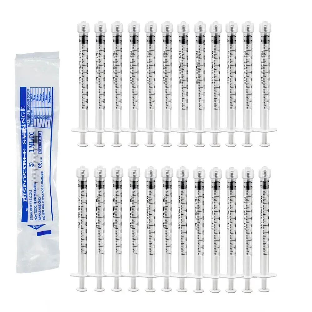 100pcs 1ml/cc Sterile Disposable Luer Lock Syringe Individually Wrapped Plastic Syringe For Lab Use