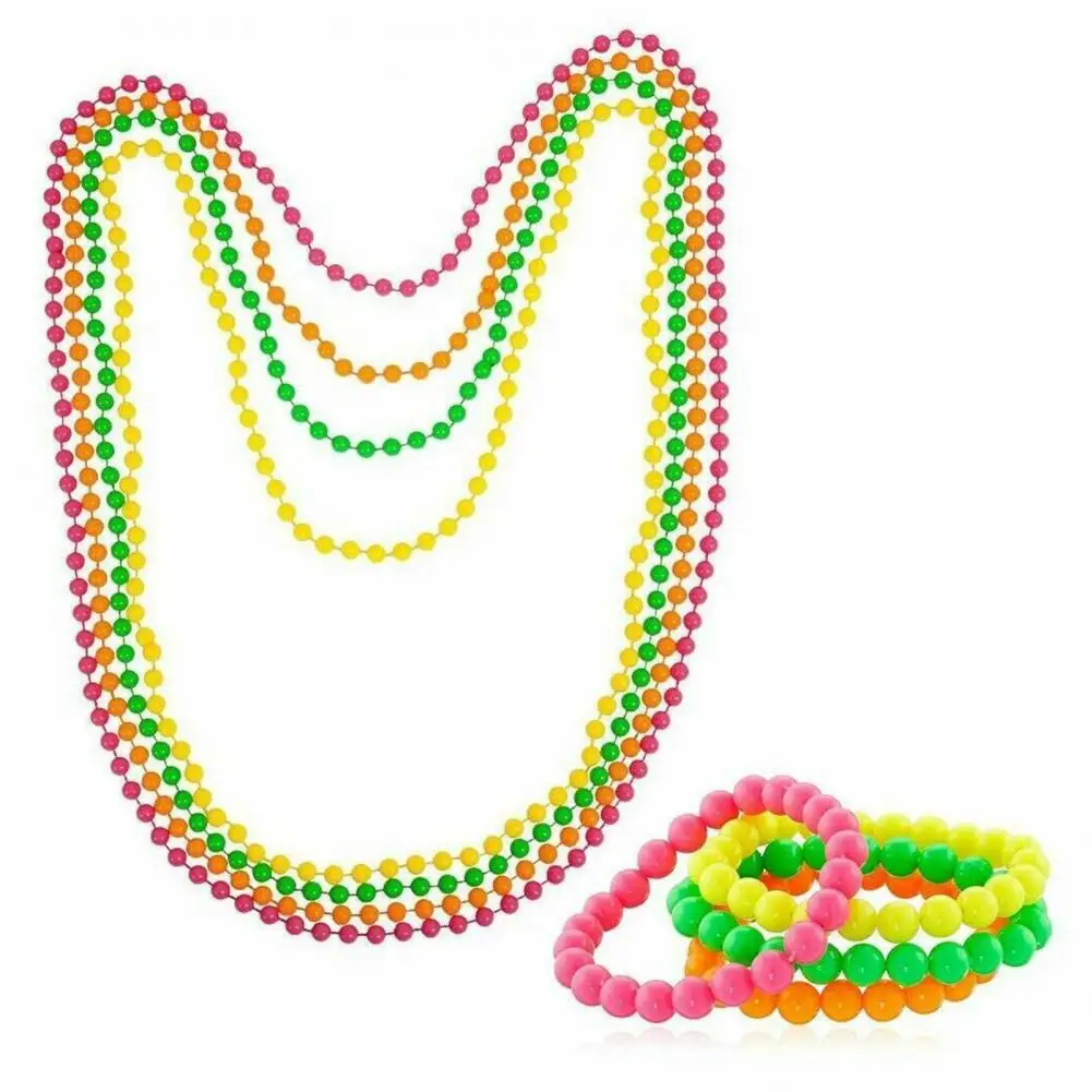 80s Fashion Jewelry 1980s Necklace Neon 1980s Costume Accessory Set Bracelets Necklaces Dress Up Props for Women Fluorescent