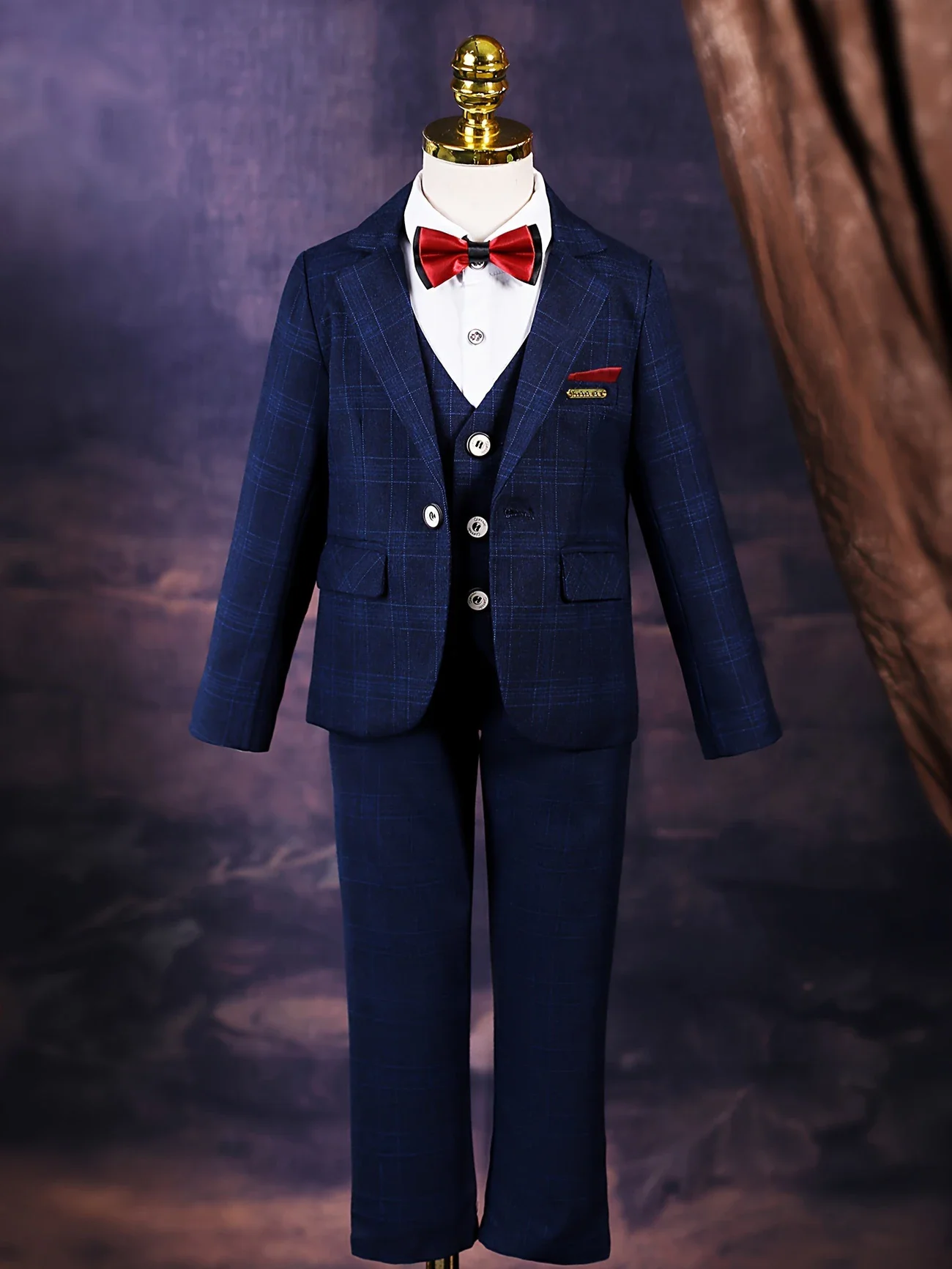 British Style Kids 4Pieces/Set Jacket Vest Pants Bowtie Wedding Suit Boys Formal Piano Dress Children Host Speech Costume