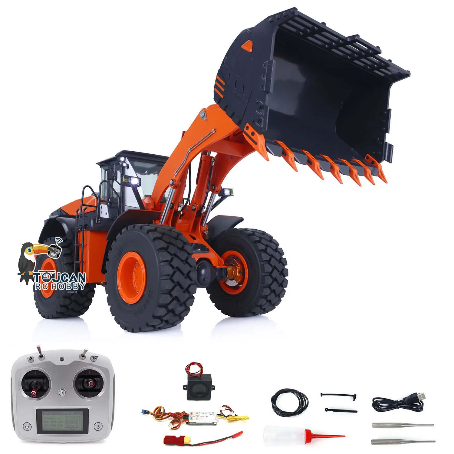 1/14 JDMODEL 198 ZW370 RC Hydraulic Loader Electric Construction Cars Models With Light 201 Sound System Assembled Toys TH22618