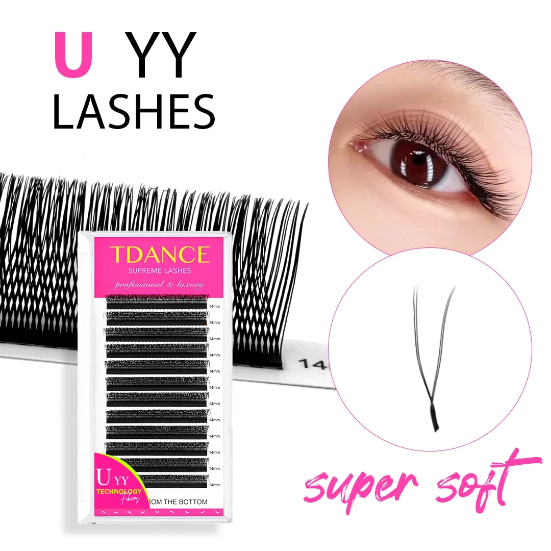 TDANCE U Shape YY Eyelash Extension Premium PBT C D  8-15mm Mix Natural Soft DIY Premade Fan Lashes Wispy False Lashes