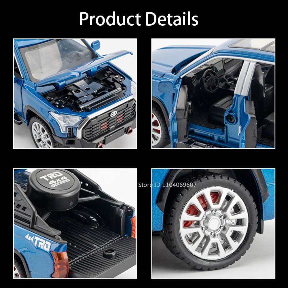 1:32 escala tundra modelo de brinquedo em miniatura carros captador liga diecast coroa carro brinquedos som luz portas abertas puxar para trás para crianças presentes