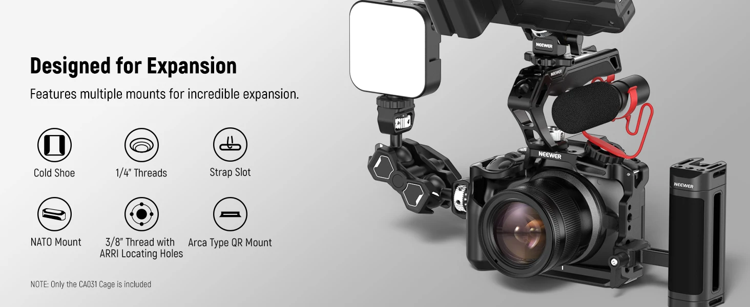 NEEWER R50 Kamerakäfig, kompatibel mit Canon EOS R50 Aluminium-Video-Rig mit NATO-Schiene für DJI Gimbals Arca Typ QR-System – Detail 3