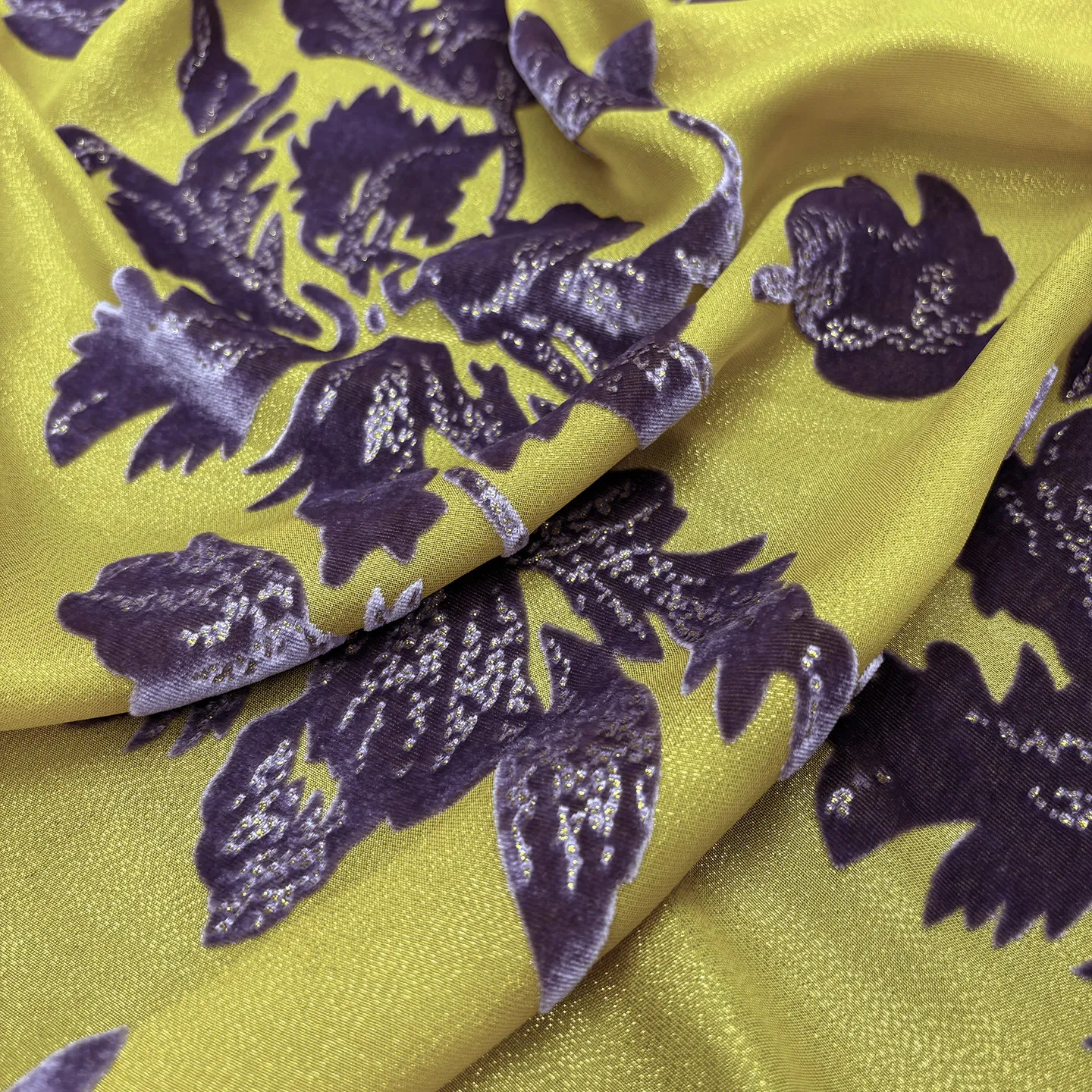 Silk Silk Velvet Wide Burnt Flower Burnt out Light Purple Yellow Thread Jacquard Dress Cheongsam Fabric