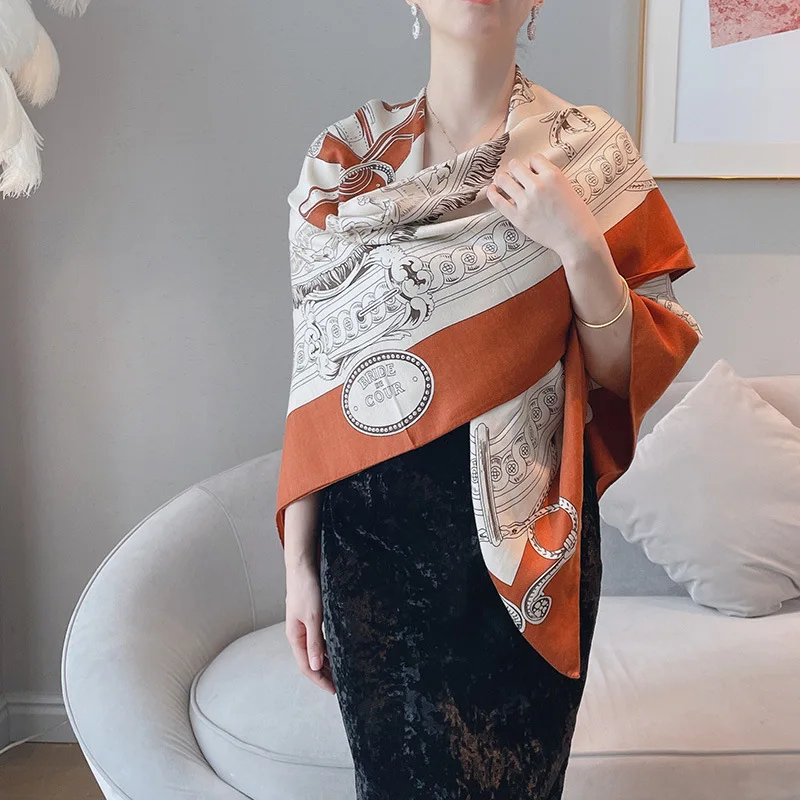 

European and American style faux cashmere square scarf128x128Autumn and winter elegant warm scarf women, premium-conditi
