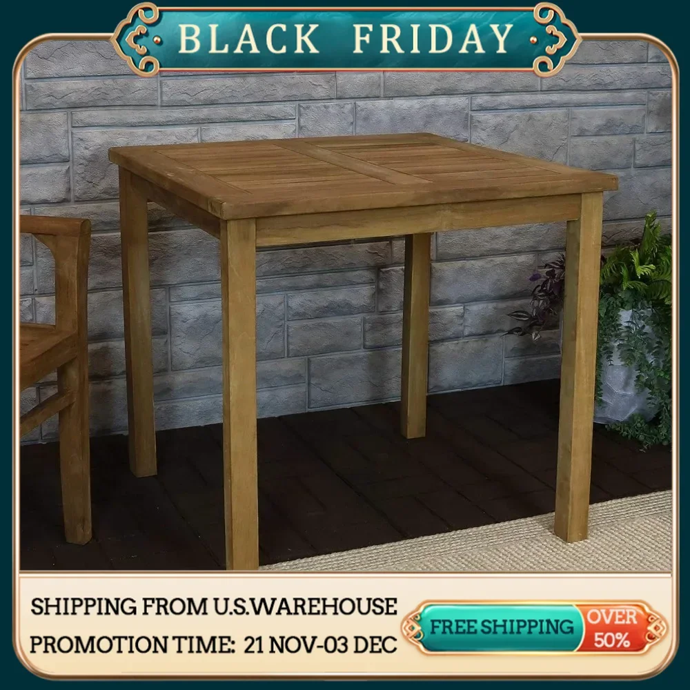 Solid Teak Outdoor Dining Table Light Brown Wood Stain Finish Square 32 Inches Long - Patio, Deck, Lawn, Garden, Terrace