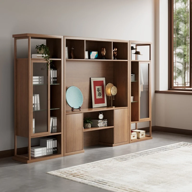 

Modern simple high-end solid wood bookcase locker integrated new wall file cabinet layered shelf floor display cabinet